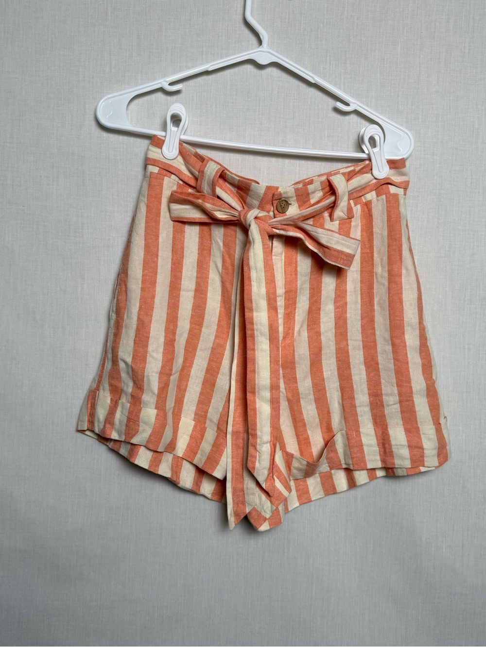 Show Me Your Mumu Striped Linen Blend Paperbag Tie Waist Shorts Medium